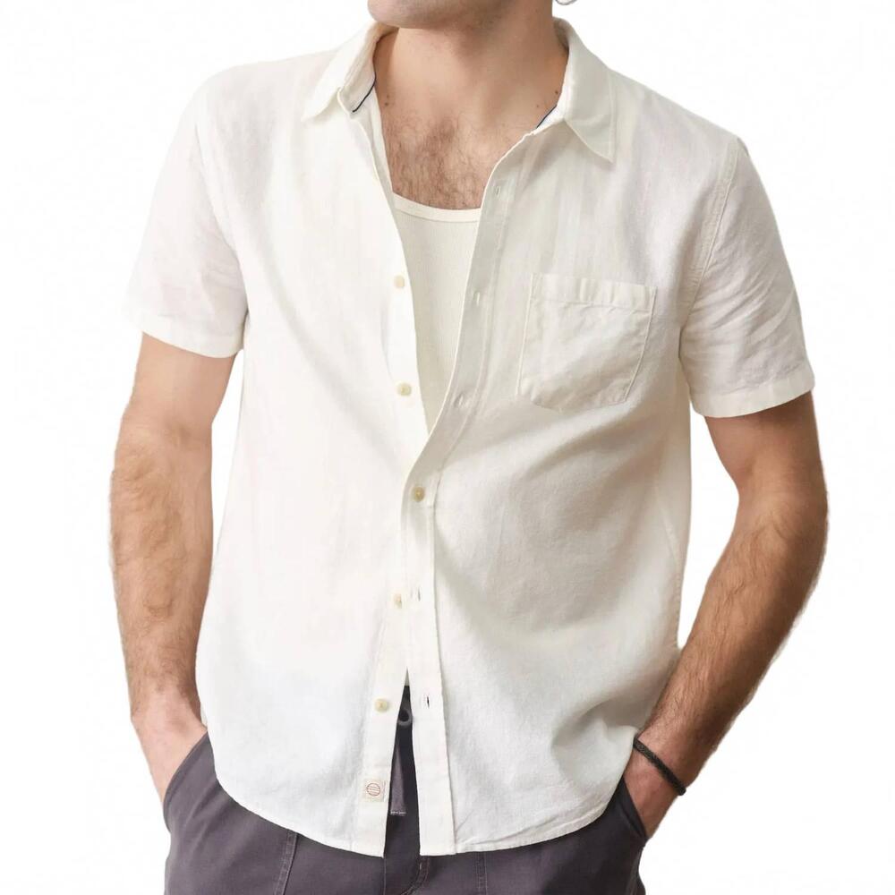 NEW MARINE LAYER better-than-linen short sleeve shirt in white